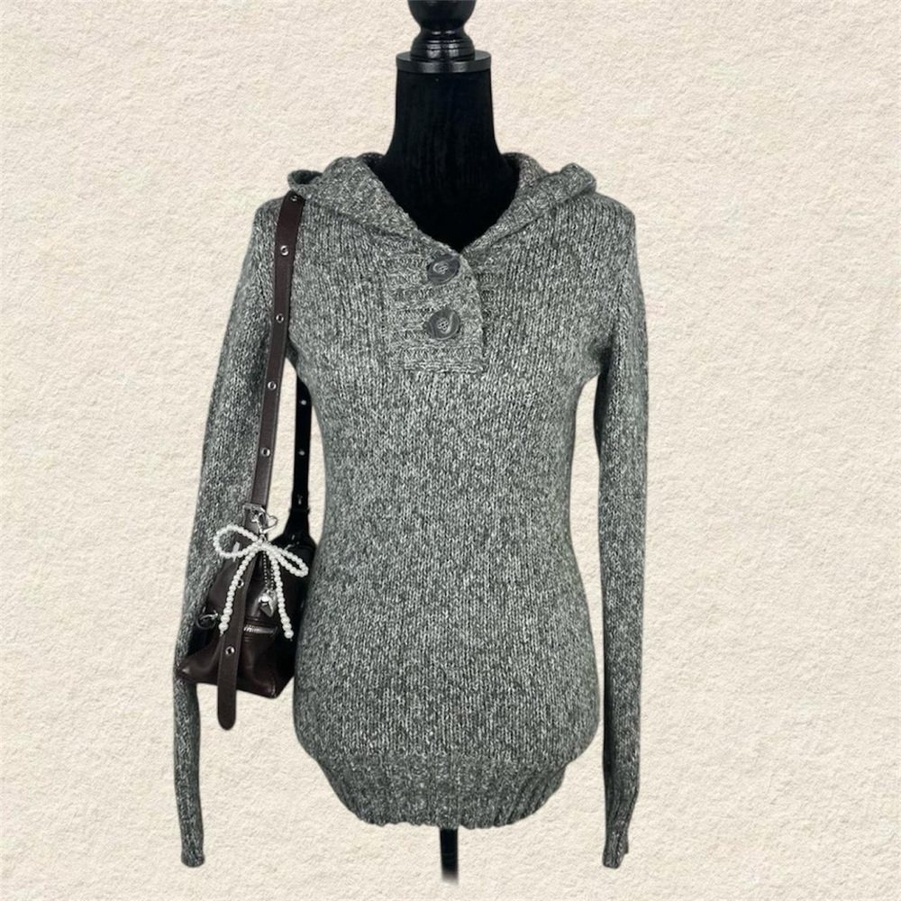 Y2k Rue21 Gray Hooded Women's Knit Sweater